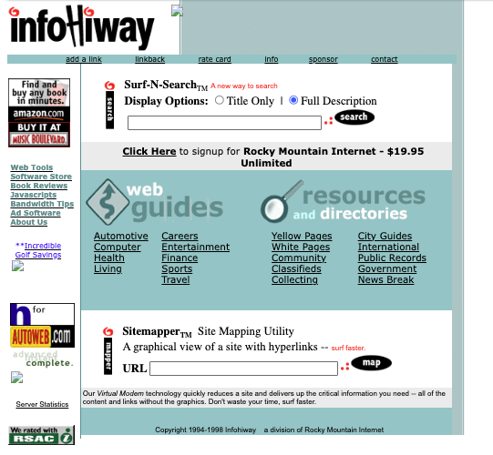 InfoHiway post-acquisition — a division of Rocky Mountain Internet, 1998